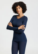 Woolen Lace Lace Trim Wool and Silk Crew Neck Top | Deep Navy 70768-1610