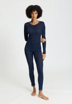 Woolen Lace Lace Trim Wool and Silk Crew Neck Top | Deep Navy 70768-1610