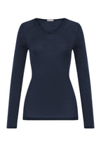 Woolen Lace Lace Trim Wool and Silk Crew Neck Top | Deep Navy 70768-1610