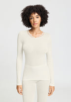 Woolen Lace Lace Trim Wool and Silk Crew Neck Top | Misty White 70768-2123