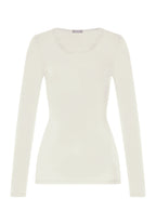 Woolen Lace Lace Trim Wool and Silk Crew Neck Top | Misty White 70768-2123