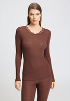 Woolen Lace Lace Trim Wool and Silk Crew Neck Top | Cinnamon 70768-2790