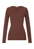 Woolen Lace Lace Trim Wool and Silk Crew Neck Top | Cinnamon 70768-2790