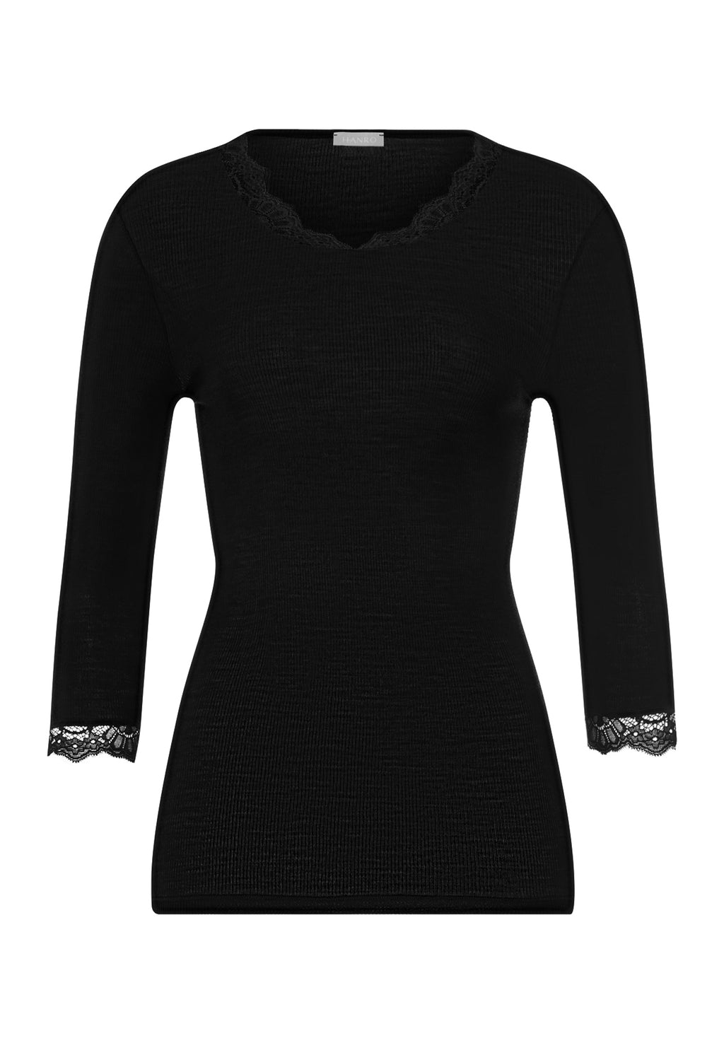 Woolen Lace Lace Trim Wool and Silk Top | Black 70769-019