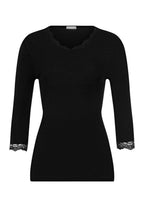 Woolen Lace Lace Trim Wool and Silk Top | Black 70769-019