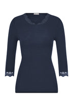 Woolen Lace Lace Trim Wool and Silk Top | Deep Navy 70769-1610