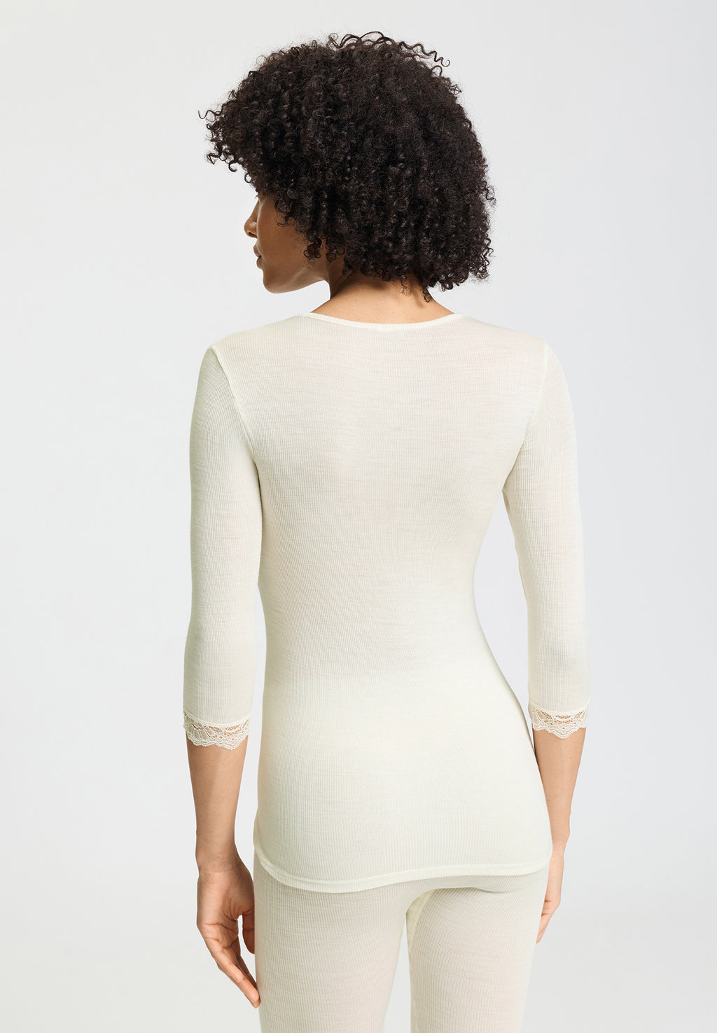 Woolen Lace 3/4 Slv Shirt | Misty White 70769-2123