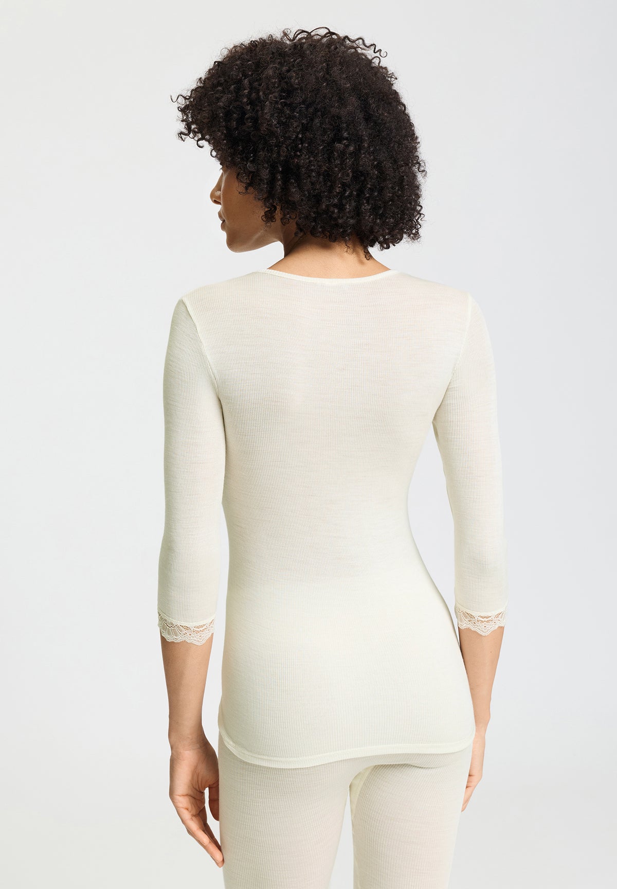 Woolen Lace 3/4 Slv Shirt | Misty White 70769-2123