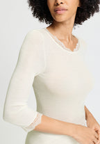Woolen Lace 3/4 Slv Shirt | Misty White 70769-2123