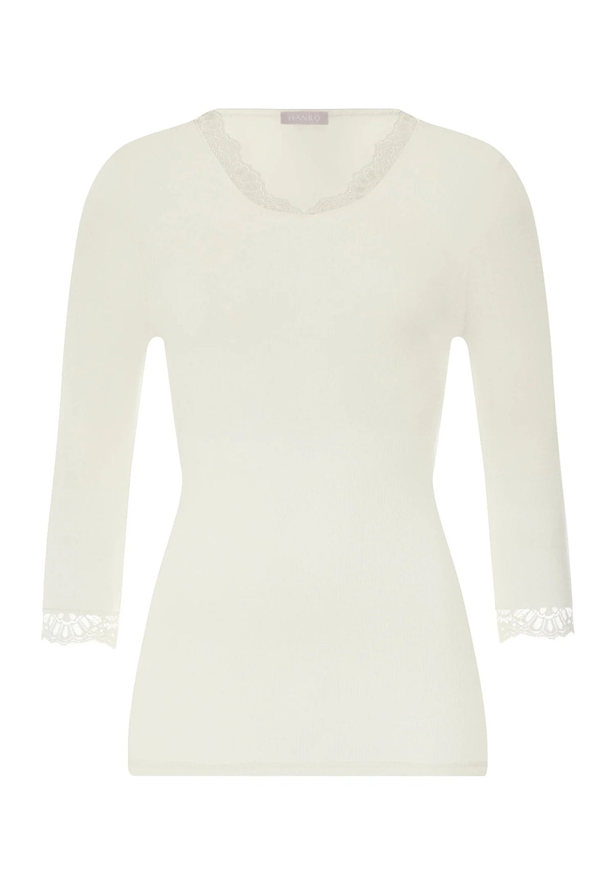 Woolen Lace 3/4 Slv Shirt | Misty White 70769-2123