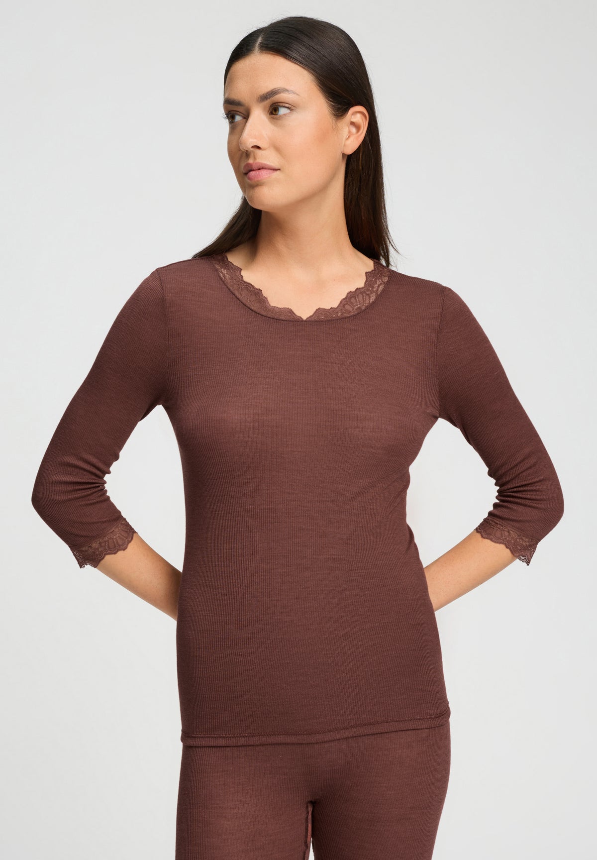 Woolen Lace Lace Trim Wool and Silk Top | Cinnamon 70769-2790
