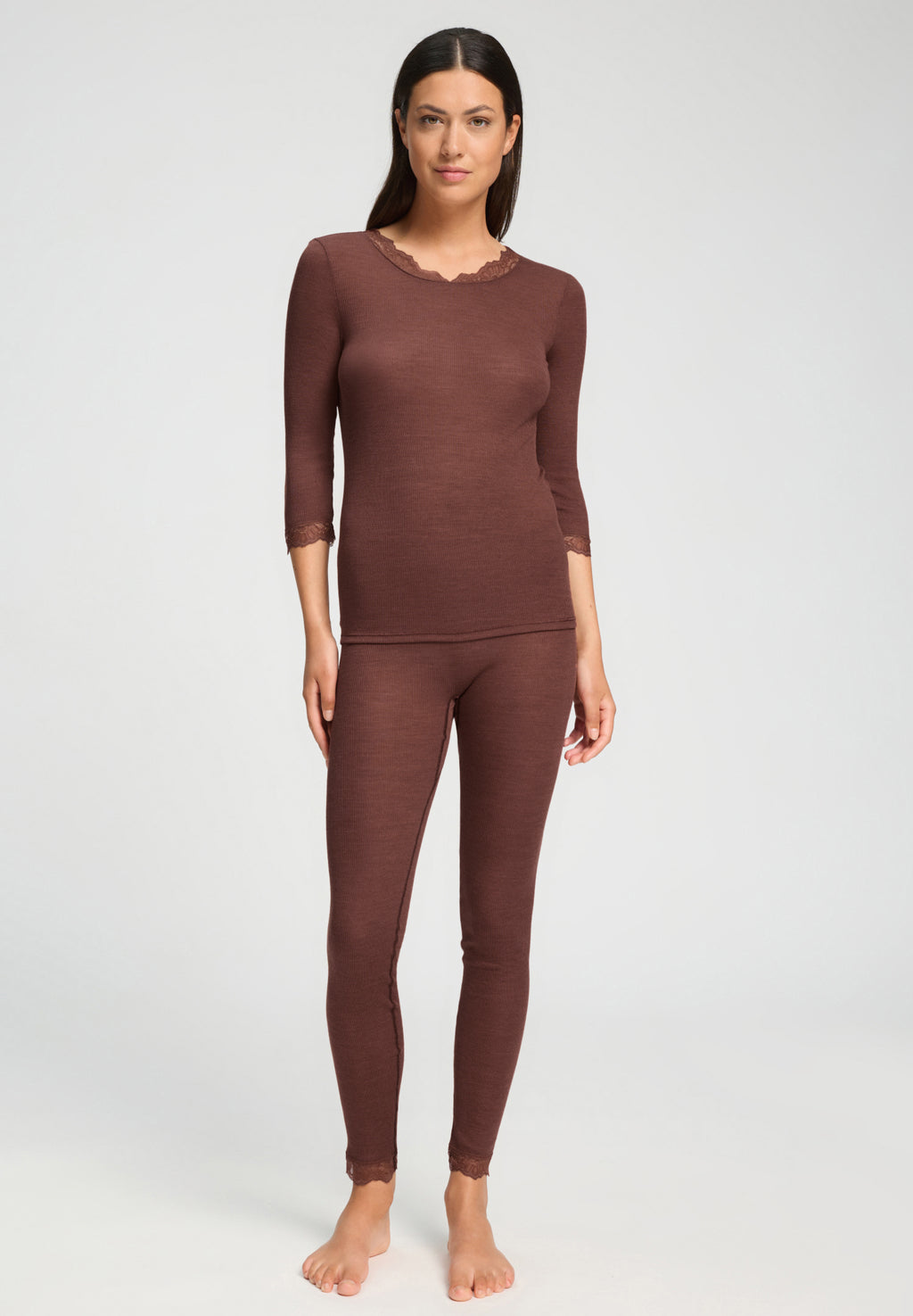 Woolen Lace Lace Trim Wool and Silk Top | Cinnamon 70769-2790