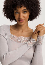 Celeste Wool And Silk Lace Trim Top | Silver Vapor 70817-2652