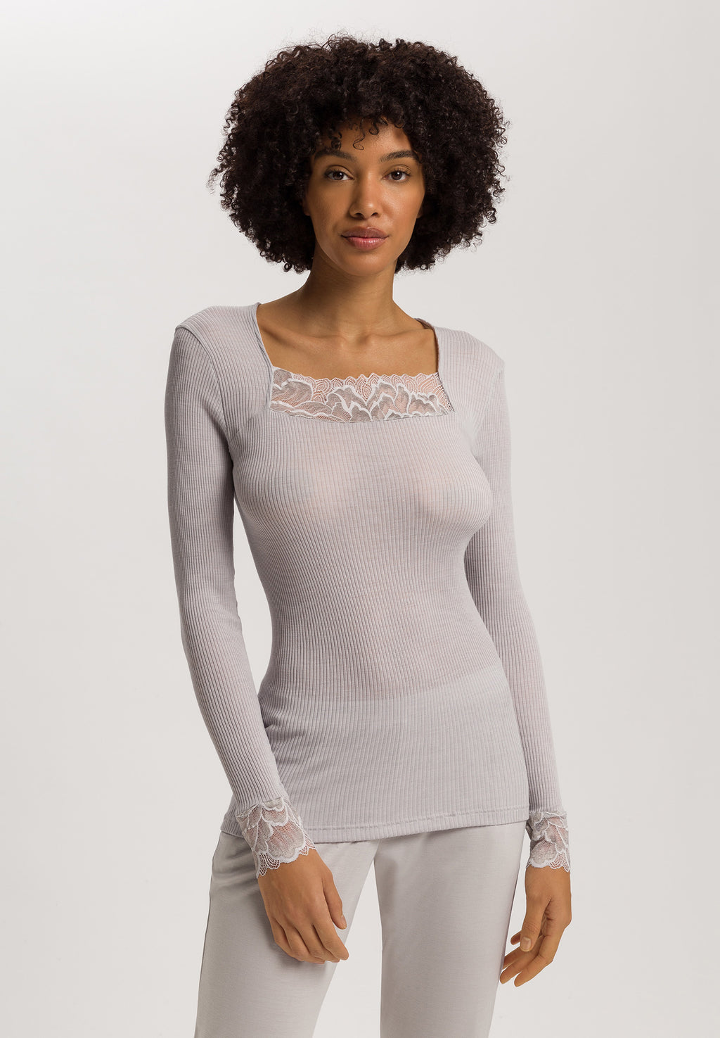 Celeste Wool And Silk Lace Trim Top | Silver Vapor 70817-2652
