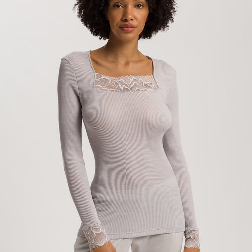 Celeste Wool And Silk Lace Trim Top | Silver Vapor 70817-2652