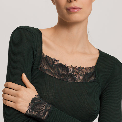 Celeste Wool And Silk Lace Trim Top | Dark Malachite 70817-2709
