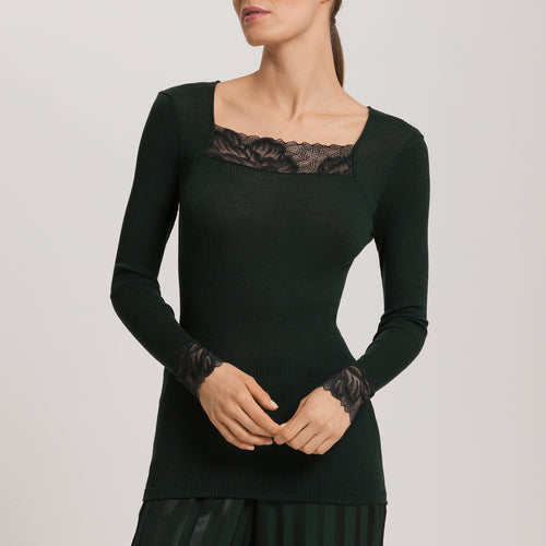 Celeste Wool And Silk Lace Trim Top | Dark Malachite 70817-2709