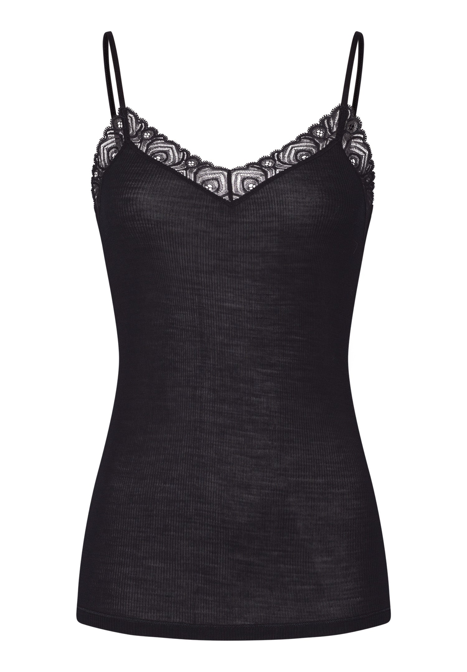 Woolen Lace Lace Trim Wool And Silk Camisole | Black 70827-019