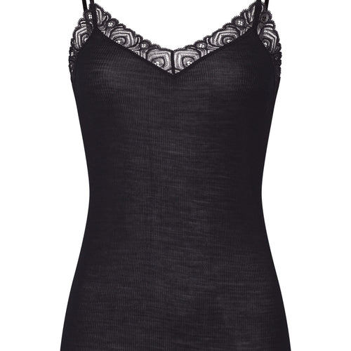 Woolen Lace Lace Trim Wool And Silk Camisole | Black 70827-019