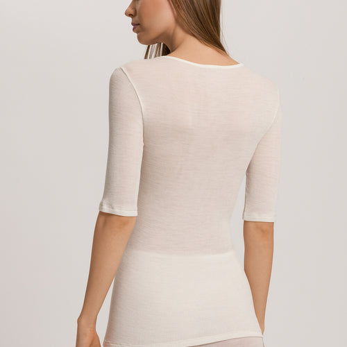 Woolen Lace Lace Trim Wool And Silk Top | Misty White 70829-2123