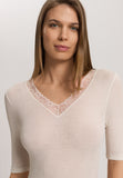 Woolen Lace Lace Trim Wool And Silk Top | Misty White 70829-2123