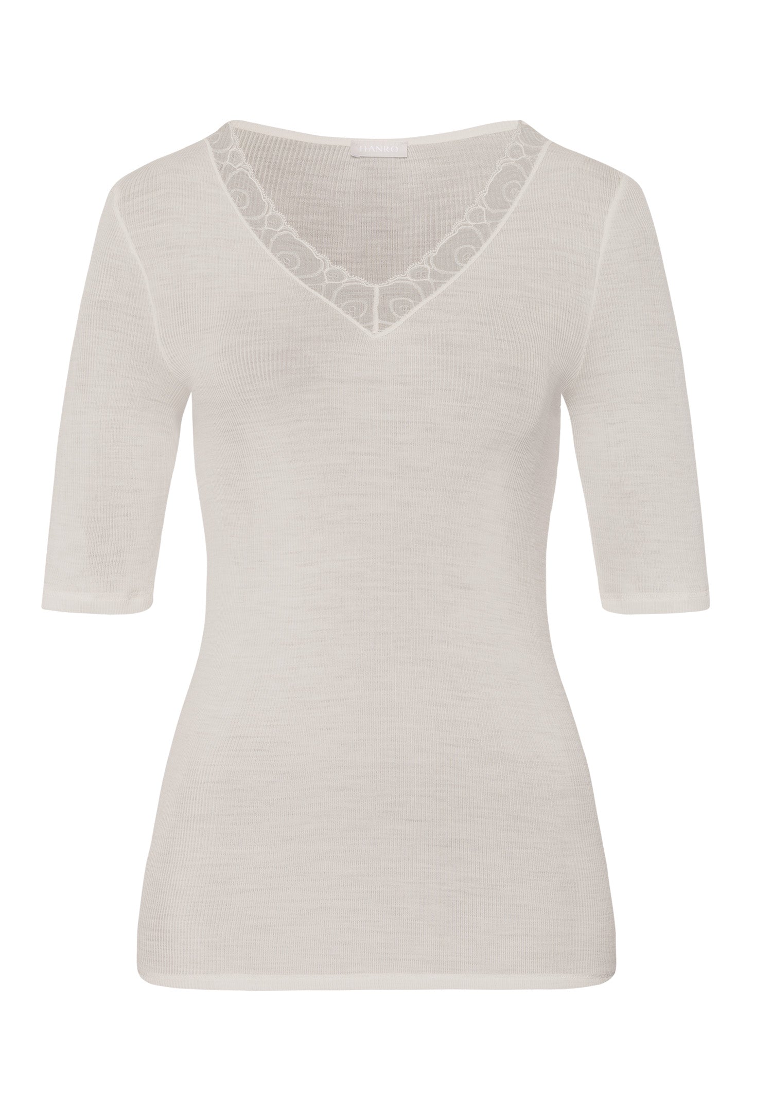 Woolen Lace Lace Trim Wool And Silk Top | Misty White 70829-2123