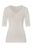 Woolen Lace Lace Trim Wool And Silk Top | Misty White 70829-2123