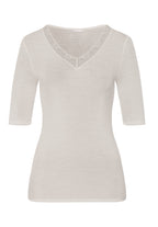 Woolen Lace Lace Trim Wool And Silk Top | Misty White 70829-2123