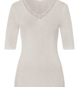 Woolen Lace Lace Trim Wool And Silk Top | Misty White 70829-2123