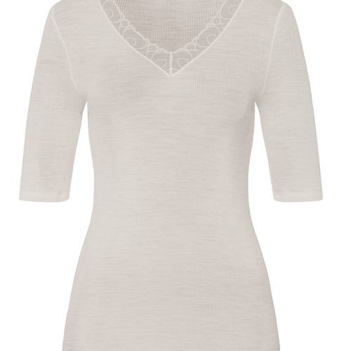 Woolen Lace Lace Trim Wool And Silk Top | Misty White 70829-2123