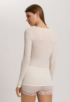 Woolen Lace Lace Trim Wool And Silk Top | Misty White 70830-2123