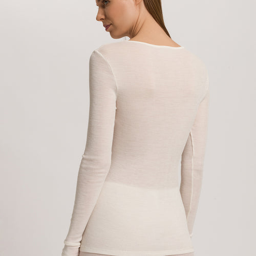 Woolen Lace Lace Trim Wool And Silk Top | Misty White 70830-2123
