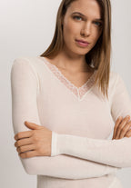 Woolen Lace Lace Trim Wool And Silk Top | Misty White 70830-2123