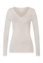 Woolen Lace Lace Trim Wool And Silk Top | Misty White 70830-2123