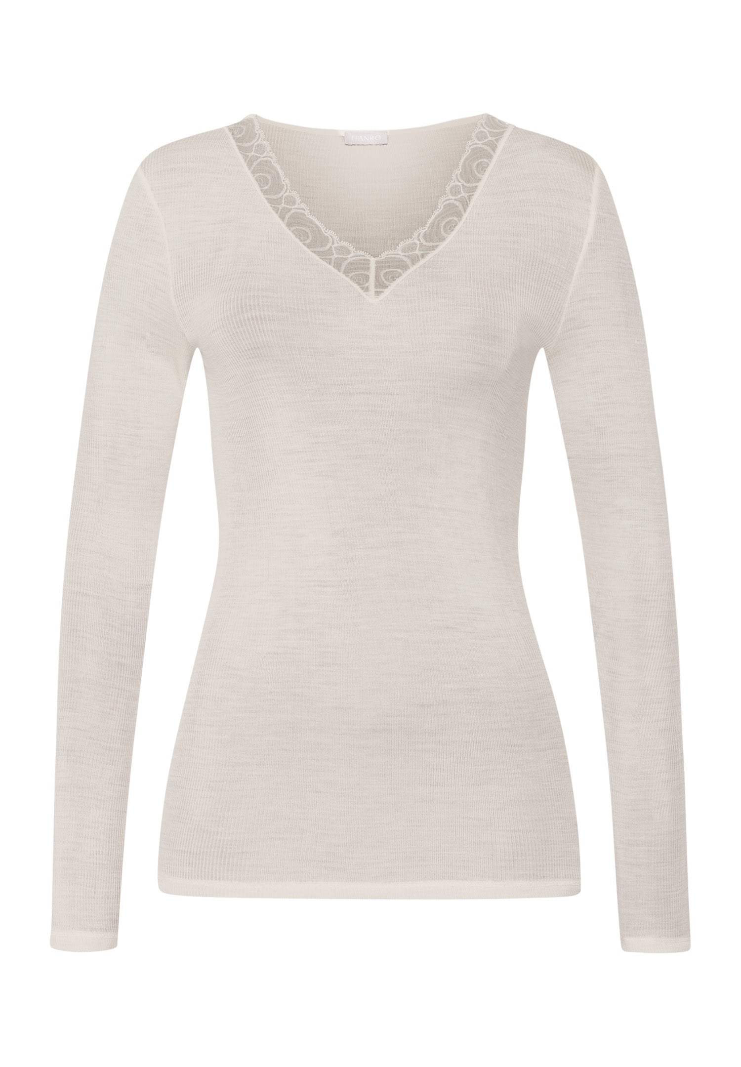 Woolen Lace Lace Trim Wool And Silk Top | Misty White 70830-2123