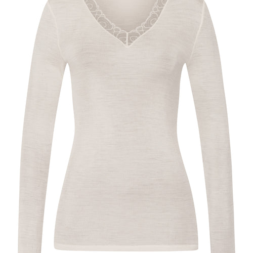 Woolen Lace Lace Trim Wool And Silk Top | Misty White 70830-2123