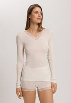 Woolen Lace Lace Trim Wool And Silk Top | Misty White 70830-2123