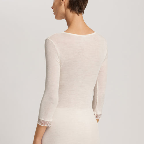 Woolen Lace Lace Trim Wool And Silk Top | Misty White 70831-2123