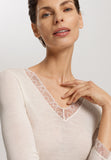 Woolen Lace Lace Trim Wool And Silk Top | Misty White 70831-2123