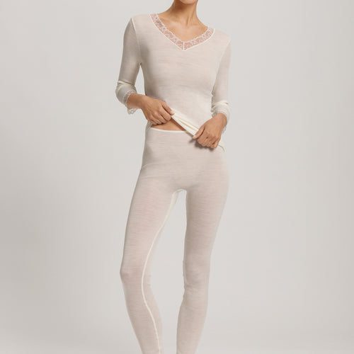 Woolen Lace Lace Trim Wool And Silk Top | Misty White 70831-2123