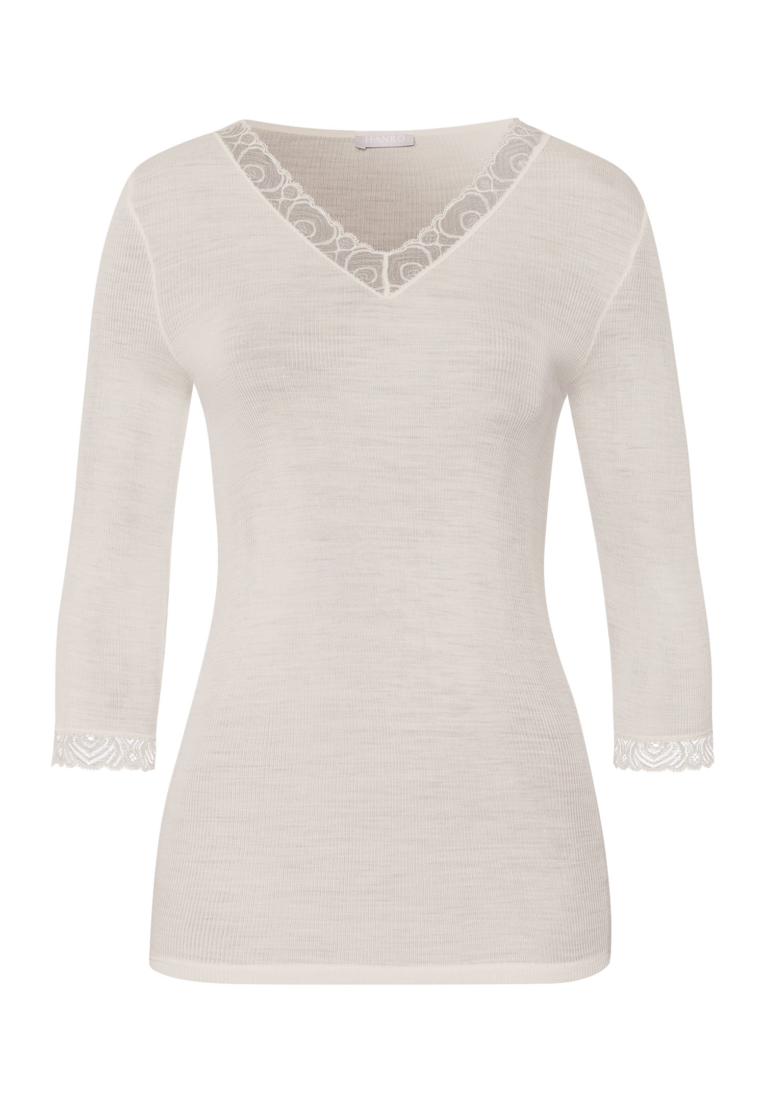 Woolen Lace Lace Trim Wool And Silk Top | Misty White 70831-2123