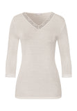 Woolen Lace Lace Trim Wool And Silk Top | Misty White 70831-2123