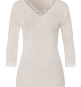Woolen Lace Lace Trim Wool And Silk Top | Misty White 70831-2123
