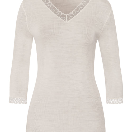 Woolen Lace Lace Trim Wool And Silk Top | Misty White 70831-2123