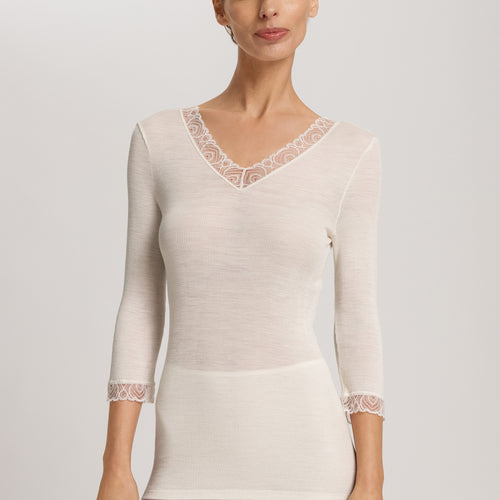 Woolen Lace Lace Trim Wool And Silk Top | Misty White 70831-2123