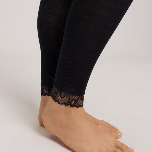 Woolen Lace Lace Trim Wool And Silk Leggings | Black 70833-019