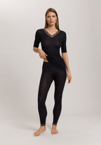 Woolen Lace Lace Trim Wool And Silk Leggings | Black 70833-019