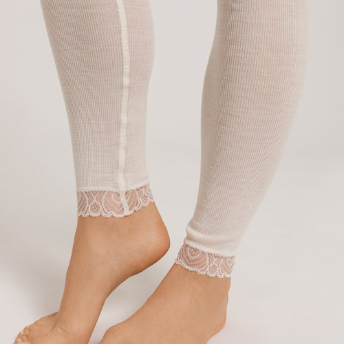 Woolen Lace Lace Trim Wool And Silk Leggings | Misty White 70833-2123