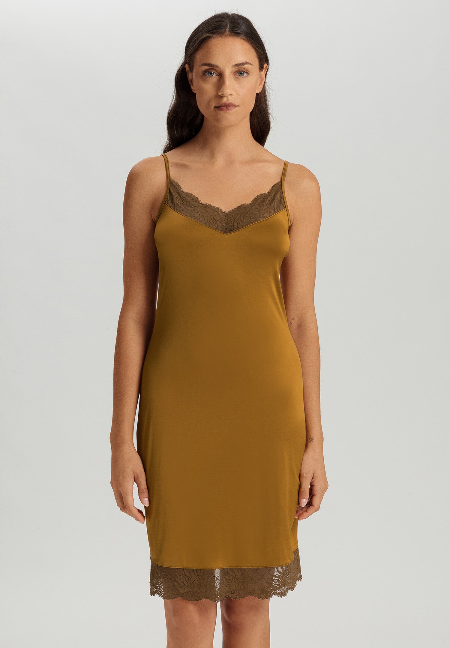 Gale Lace Trim V-Neck Bodydress | Golden Cumin 70873-2803