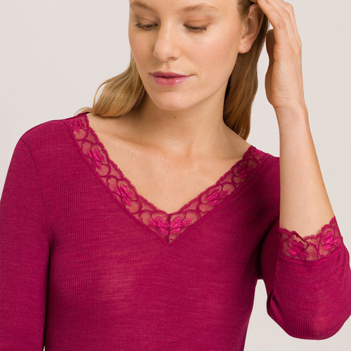 70973 Woolen Lace 3/4 Sleeve Shirt - 2406 Intense Garnet